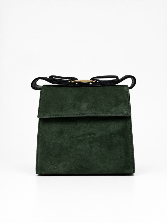 Salvatore Ferragamo Handbags - Salvatore Ferragamo Green Suede Crossbody Bag Vara Bow Mini Flap